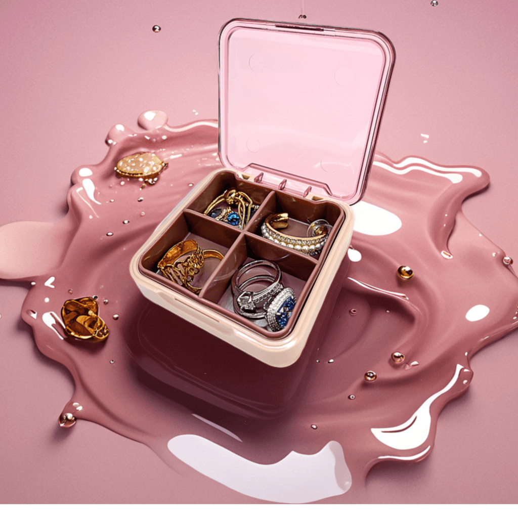 Removable silicone dividers in customizable pink medicine storage container for flexible organization