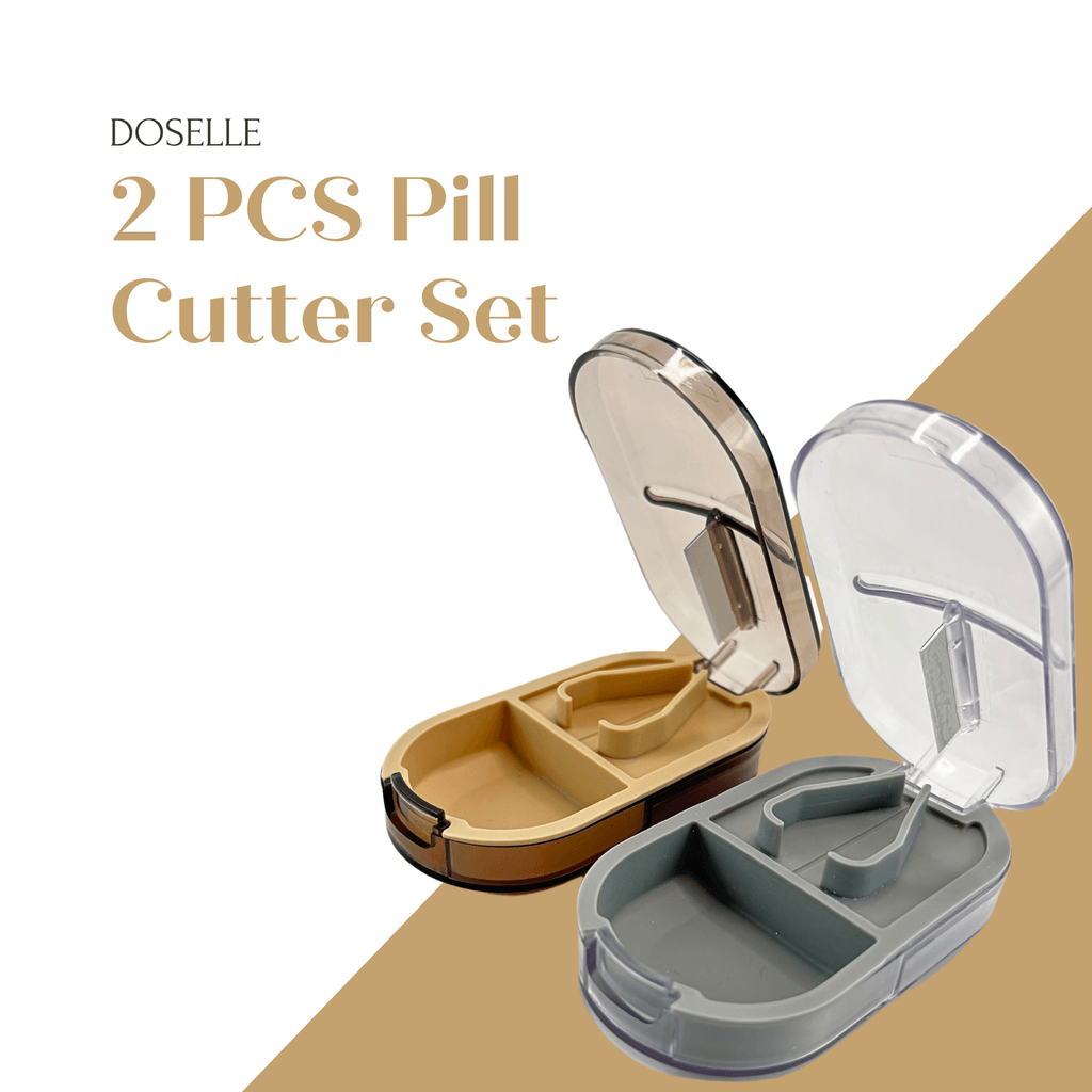 Gray pill cutter safety shield and protective finger guard showing secure cutting mechanism